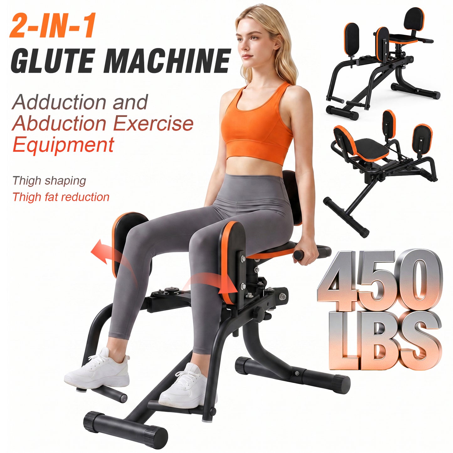 RICAN Hip Abductor Machine for Home Gym, 3-in-1 Inner Thigh Toner & Outer Thigh Sculptor, Adjustable Resistance Glute Machine, Booty Builder with Compact Leg Workout Equipment ¨C Black/Orange