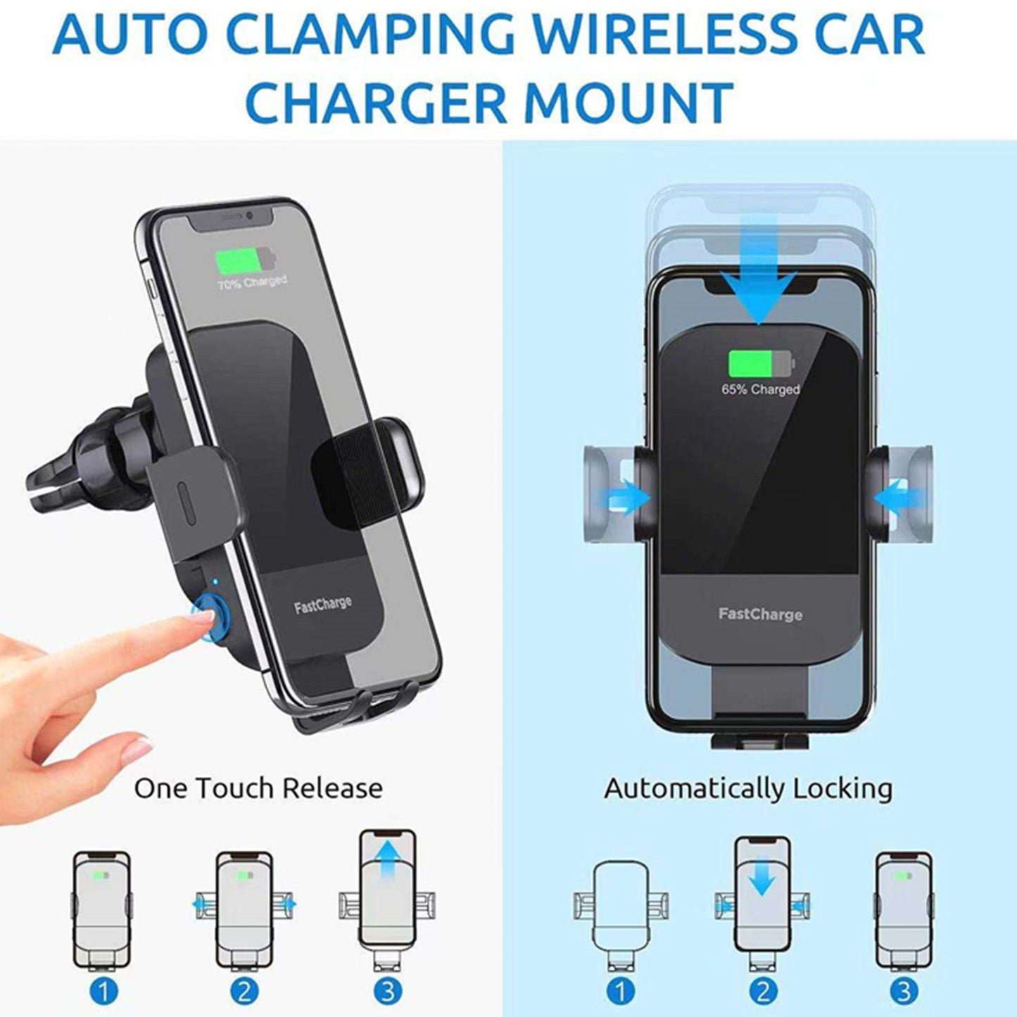 Wireless Car Charger,15W Fast Charging Auto Clamping Car Phone Holder Charger,Phone Holders for Car Mount Compatible for iPhone 17 16 15 14 13 12 11 Mini Pro Max XR,Samsung Galaxy,Black