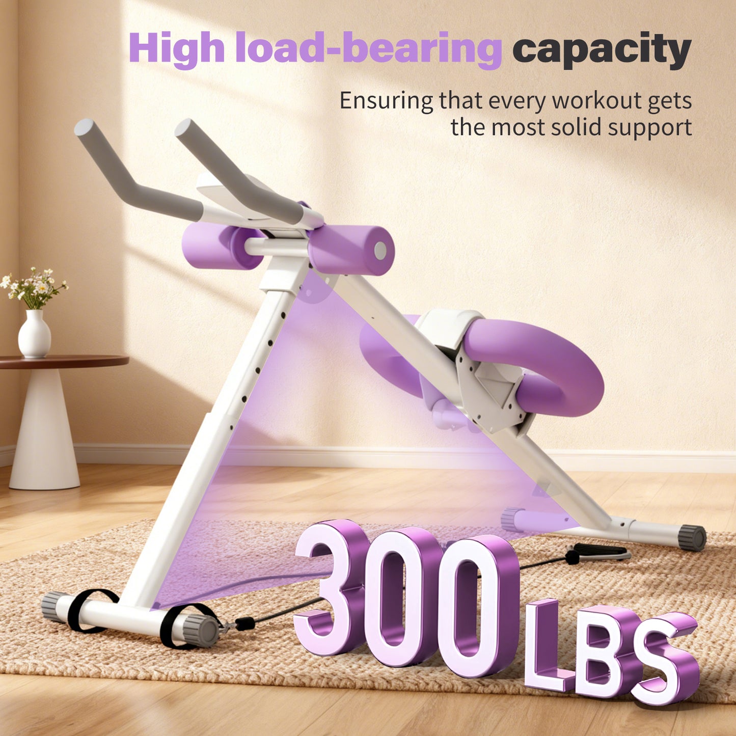 ALSO GO Ab Machine, Adjustable Ab Trainer Machine, Abdominal Workout Equipment with LED Display, 300 lb Foldable Abdominal Core Equipment with Resistance Bands, Purple