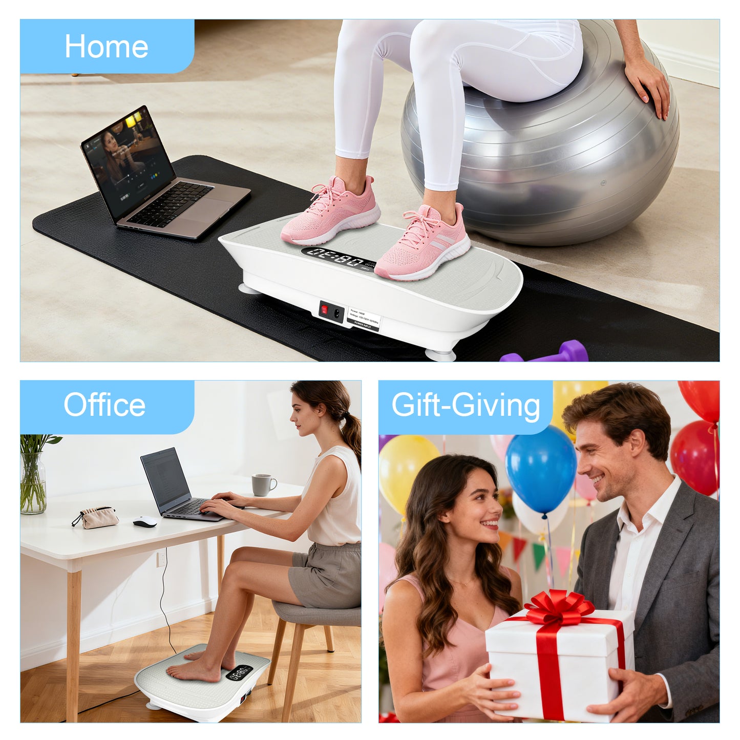 Vibration Plate Exercise Machine, 10 Auto & 10 Manual Speed Levels 300 lbs Capacity with Resistance Bands & Remote Ideal for Weight Loss, Fat Burning & Body Toning