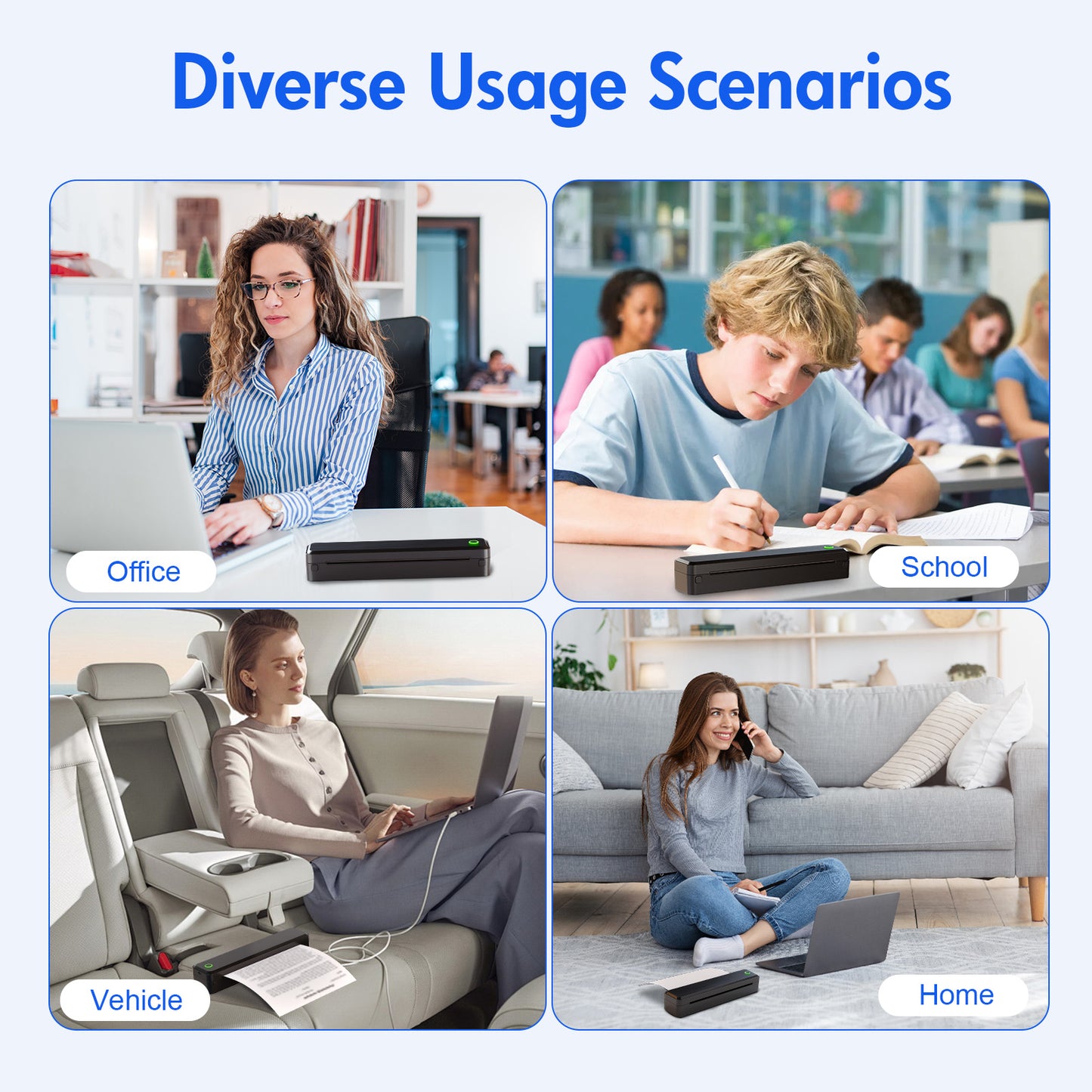 Baokaler Wireless Thermal Printer, Mobile Bluetooth Inkless Printer for Travel Home Use, Support US Letter/A4/A5/B5 Thermal Paper, Compatible with Android iOS Phone & Laptop