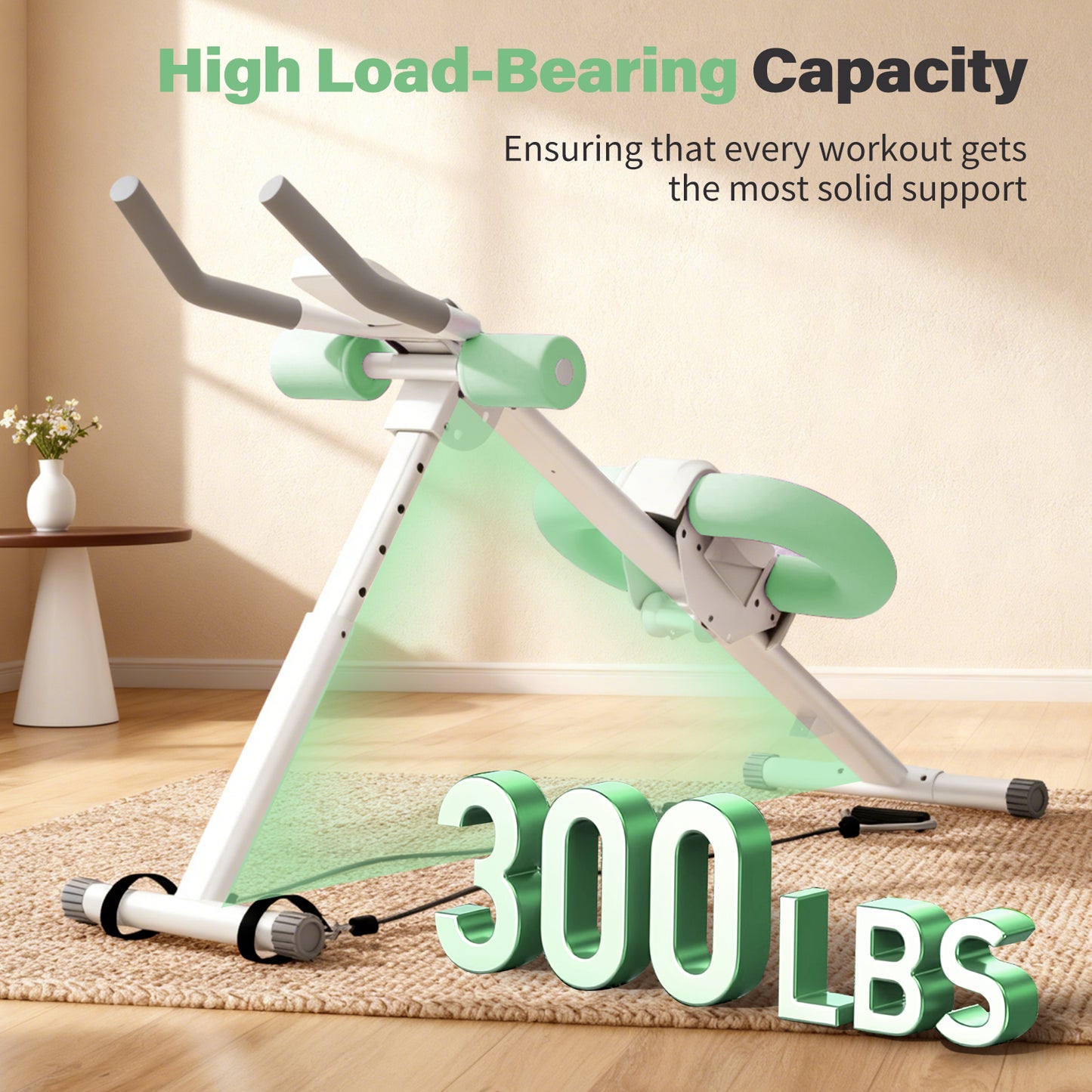 Rican Ab Machine, Foldable Abdominal Exercise Machine, Ab Workout Equipment with LCD Monitor, Abdominal Exercise Workout with Resistance Bands, Green