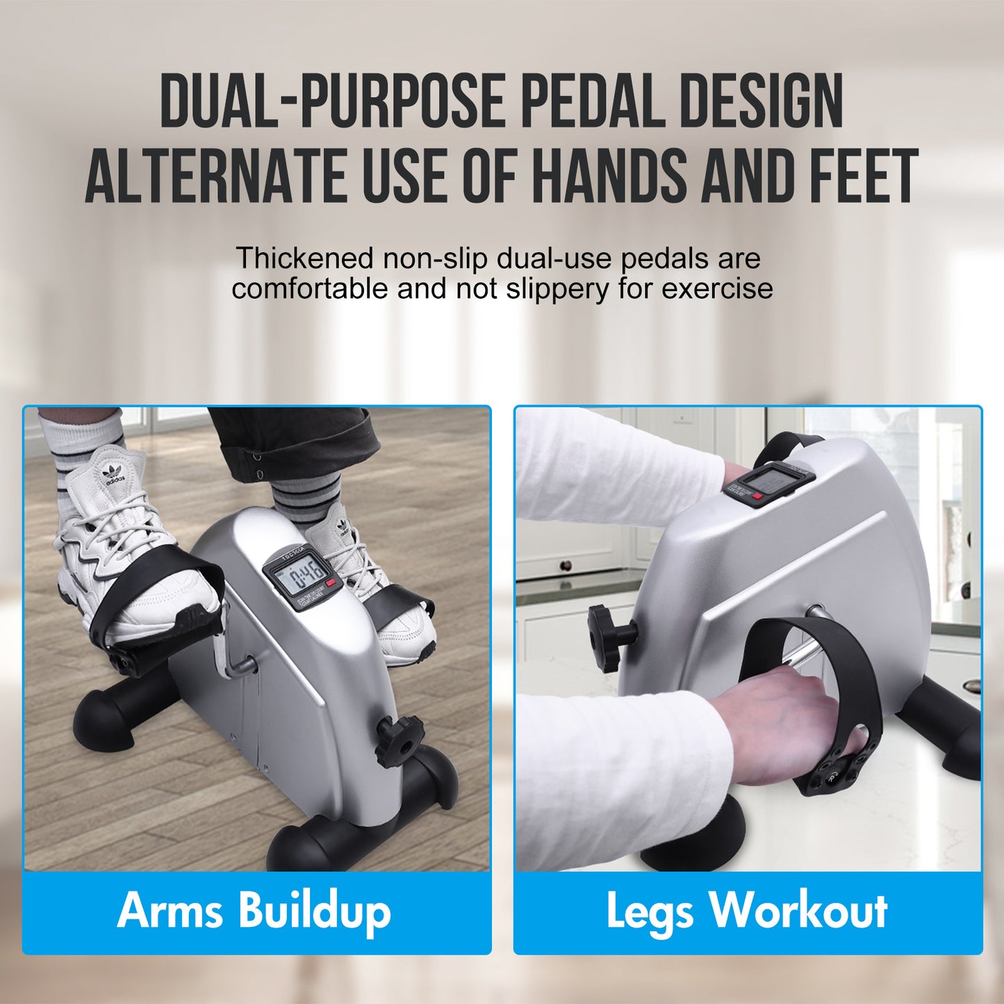 Under Desk Bike Pedal Exerciser Mini Exercise Bike, Portable Foot Cycle Arm & Leg Peddler Machine with LCD Screen Displays