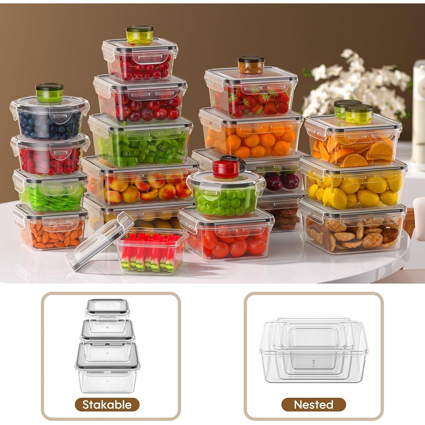 Food Storage Containers with Lids, 52 Piece Leak Proof Clear Plastic Food Container for Food, BPA-Free, Food Meal Storage Set, Meal Prep Container Stackable Containers, PP+Silicone
