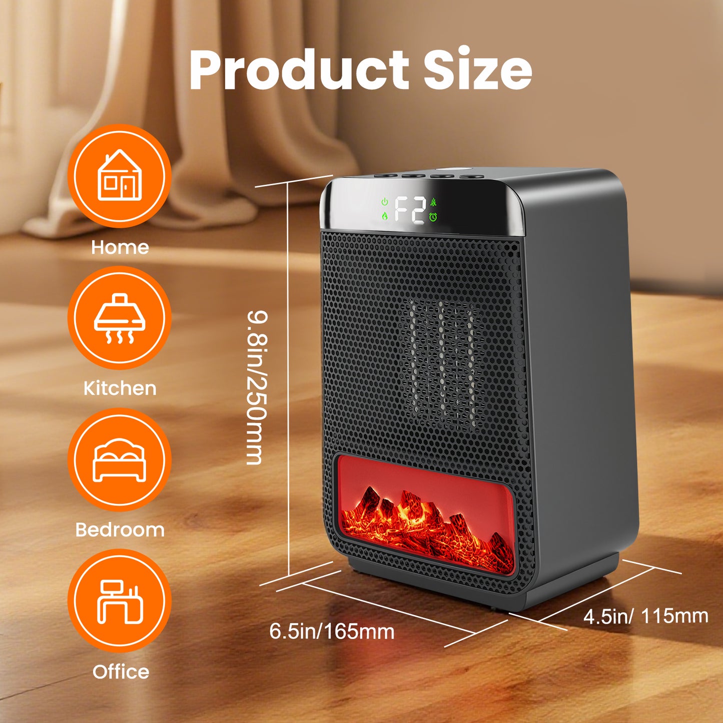 1500W Electric Heater with 3D Dynamic Flame, Indoor Tabletop Heater with Safety Protection & Timer, Low-Noise Space Heater Fan for Home, Bedroom, Office