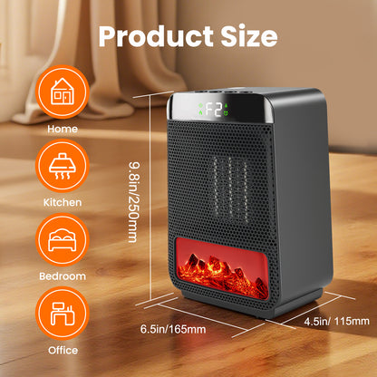 1500W Electric Heater with 3D Dynamic Flame, Indoor Tabletop Heater with Safety Protection & Timer, Low-Noise Space Heater Fan for Home, Bedroom, Office