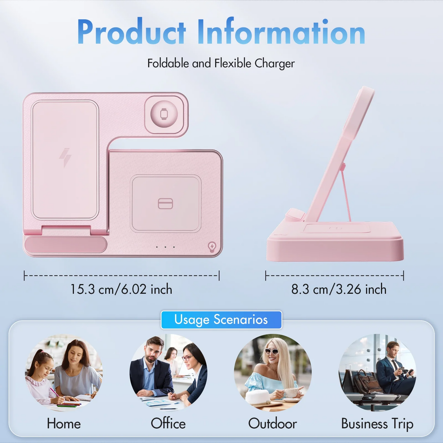 Wireless Charger for iPhone,3 in 1 Wireless Charging Station for iPhone 17 16 15 14 13 12 11 Pro Max Plus XS XR X 8,for iWatch 9 8 7 6 5 4 3 2 SE,for AirPods 3 2 Pro,Pink,No Adapter