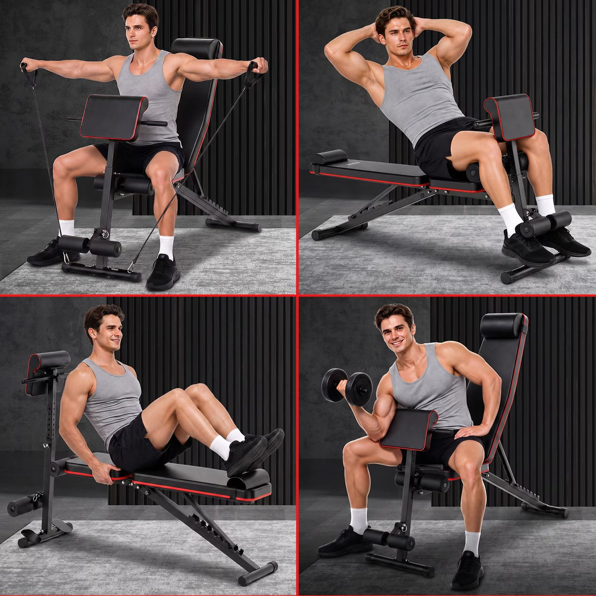 7 Positions Adjustable Weight Bench with Leg Extension & Preacher Curl, Foldable Multifunctional Workout Bench for Full Body Strength Training Home Gym 770LBS