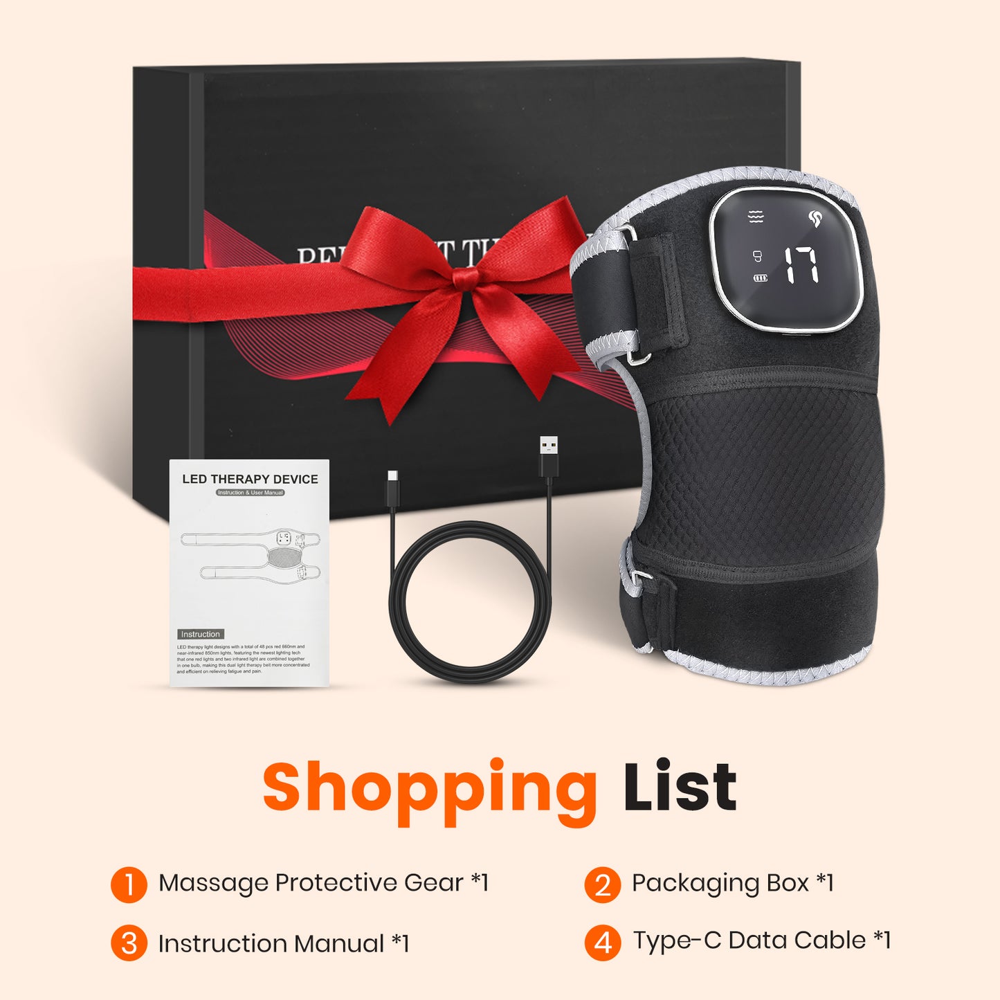 Knee Massager with Heating and Red Light, Vibration Knee Brace Wireless Rechargeable Heated Device for Knee/Joint/Elbow/Shoulder, Ideal Gift for Family