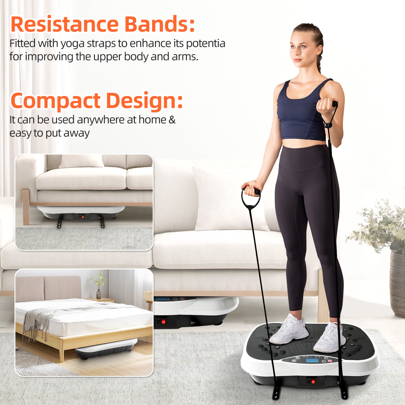 Vibration Plate Exercise Machine, Waver Vibration Plate for Home Fitness, Full Body Workout Platform with Loop Bands & Remote Control for Weight Loss, White
