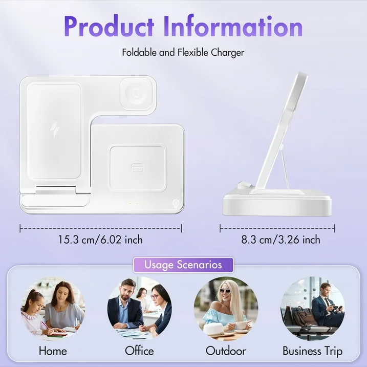 Wireless Charger for iPhone,3 in 1 Wireless Charging Station for iPhone 17 16 15 14 13 12 11 Pro Max Plus XS XR X 8,for iWatch 9 8 7 6 5 4 3 2 SE,for AirPods 3 2 Pro,White,No Adapter