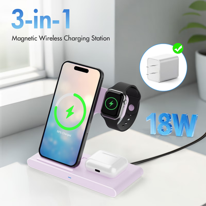 3 in 1 Charging Station,15W Wireless Charger Phone Stand Compatible for iPhone 17 16 15 14 13 12 11 Pro Max Plus XS XR 8,for iWatch 9 8 7 6 5 4 3 2 SE for AirPods 3 2 Pro