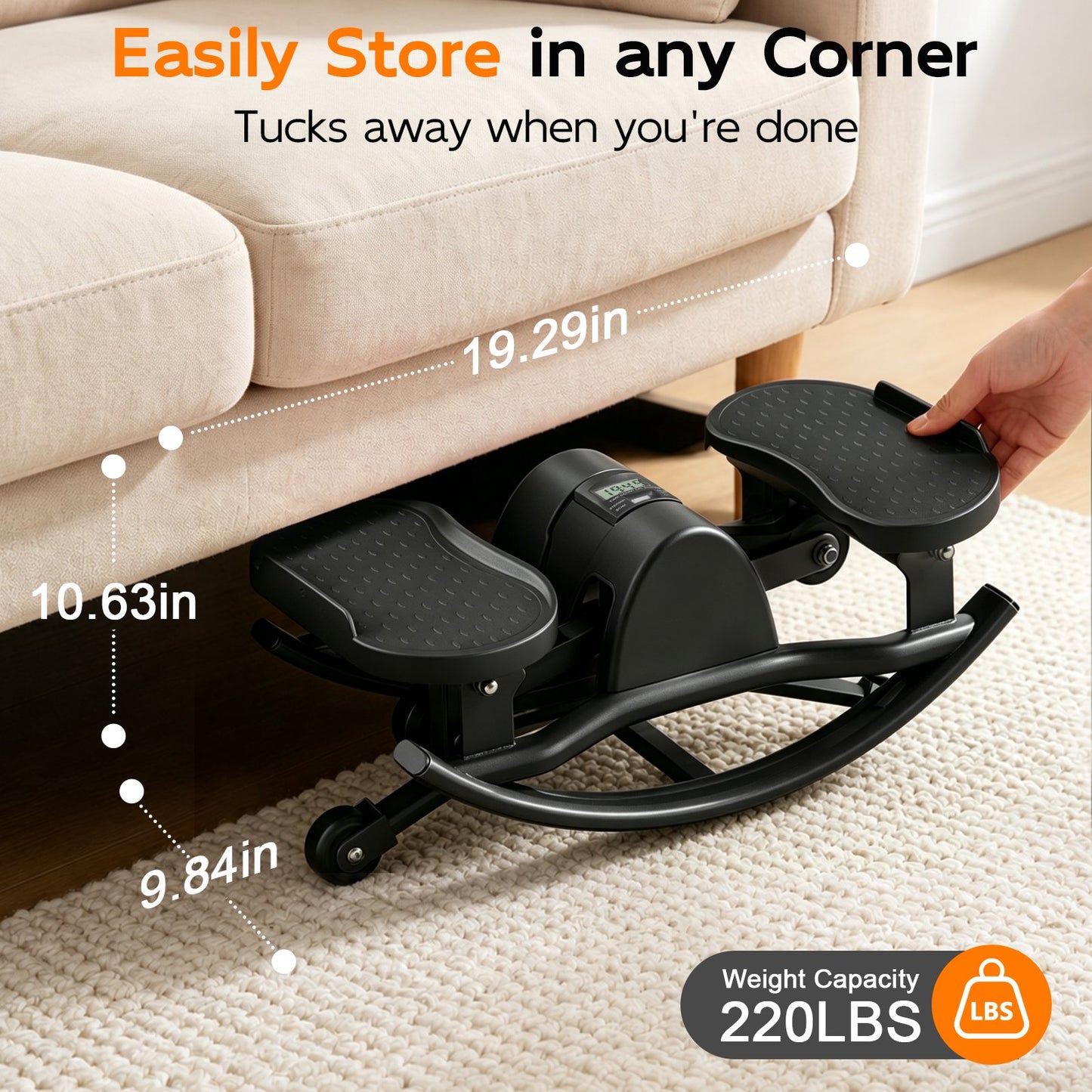 RICAN Smart Lateral Rocking Fitness Stepper, Low-Impact Portable Exercise Stepper with Digital Monitor, Resistance Bands & Floor Mat, Black