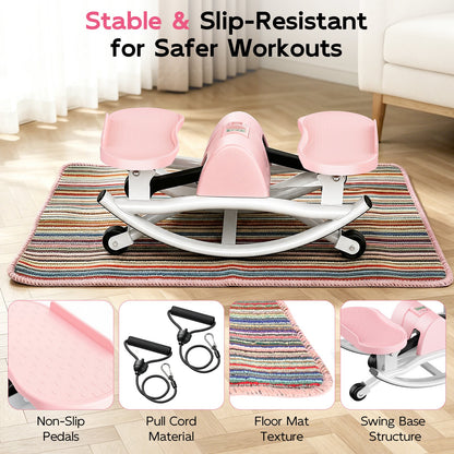 RICAN Smart Lateral Rocking Fitness Stepper, Low-Impact Portable Exercise Stepper with Digital Monitor, Resistance Bands & Floor Mat, Pink