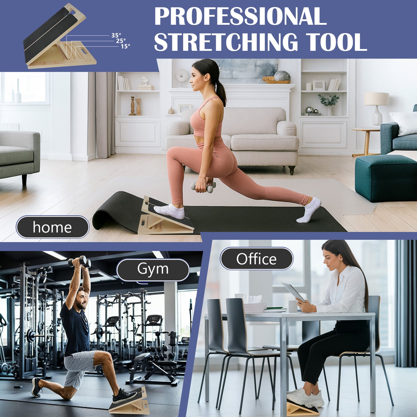 ALSO GO Slant Board for Calf Stretching, Adjustable Wooden Incline Board, Portable Wooden Stretching Board, 450 Lbs Weight Capacity Calf Stretch Wedge for Exercise