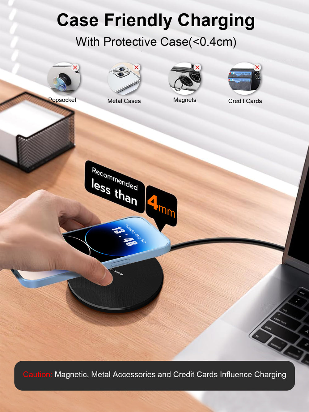 Wireless Charger for iPhone, Portable Charger for Compatible with iPhone 17 16 15 14 13 12 11 Pro Max/Mini/Plus/XR/X/8, Charging Pad for AirPods 4 3 2 Pro, with Charging Adapter, Black