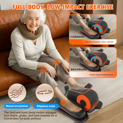 Under Desk Elliptical Machine, Electric Seated Pedal Exerciser Quiet Compact Mini Elliptical Trainer with Display Monitor and Remote Control Home Office Leg Exercise Equipment for Seniors Adults