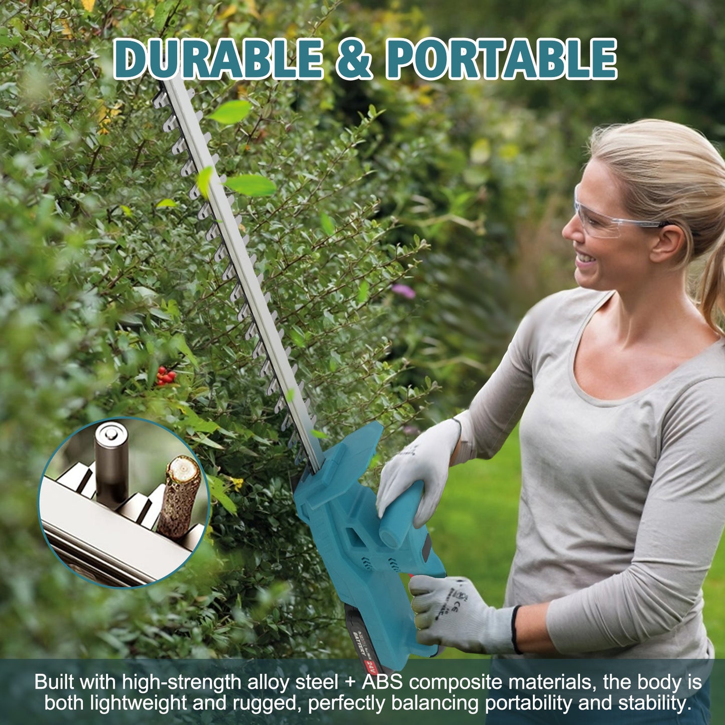 BAOKALER 20" Cordless Hedge Trimmer,24V Rechargeable Hedge Cutter with 20" Double Action Blade and 2PCS 2000MAH Batteries, Lightweight Grass Shrub Trimmer, Blue