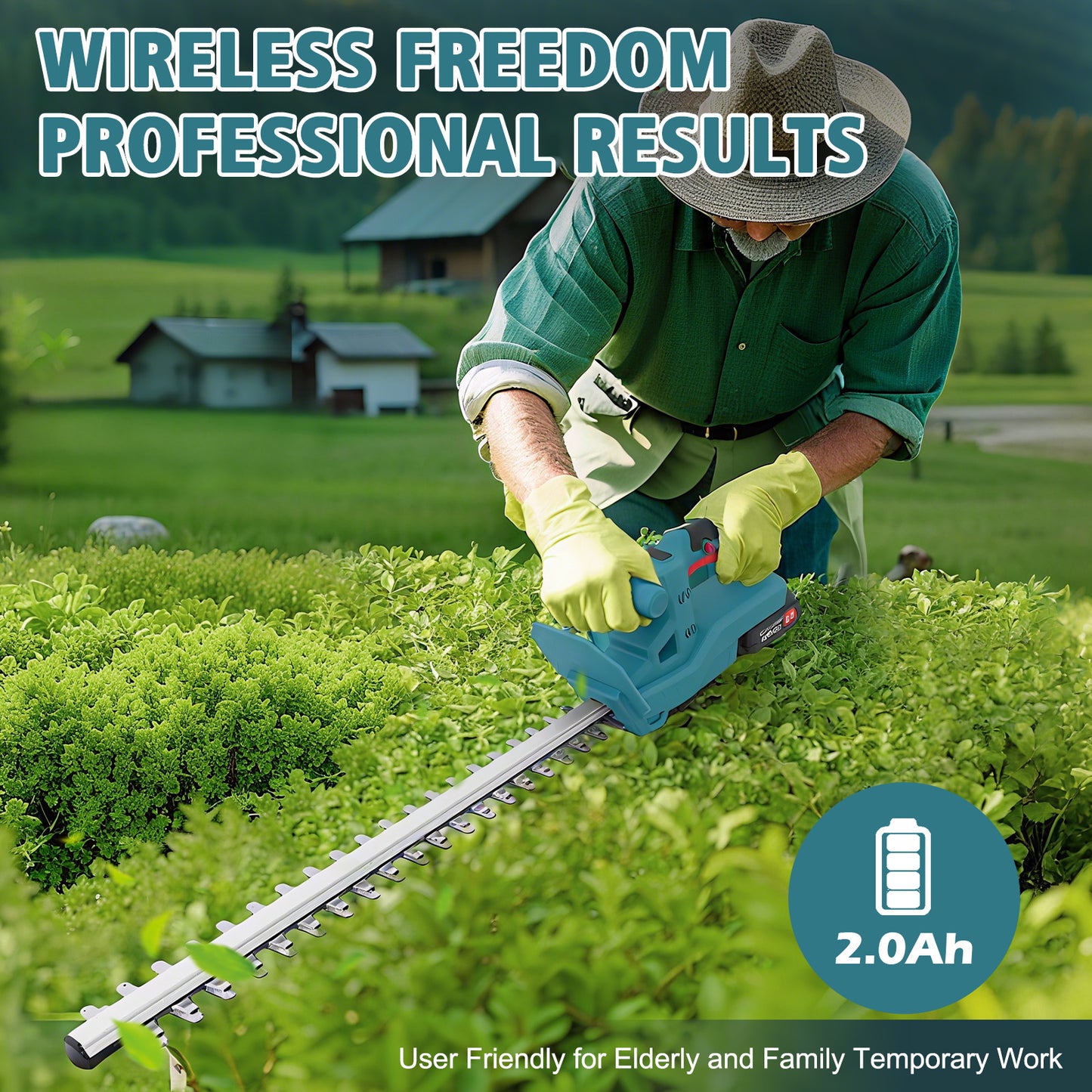 BAOKALER 20" Cordless Hedge Trimmer,24V Rechargeable Hedge Cutter with 20" Double Action Blade and 2PCS 2000MAH Batteries, Lightweight Grass Shrub Trimmer, Blue