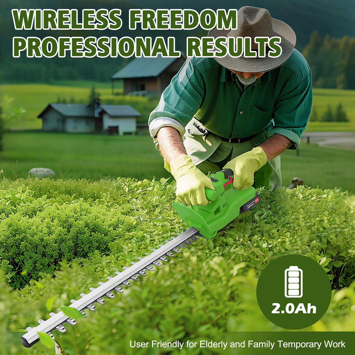 BAOKALER 20" Cordless Hedge Trimmer,24V Rechargeable Hedge Cutter with 20" Double Action Blade and 2PCS 2000MAH Batteries, Lightweight Grass Shrub Trimmer, Green