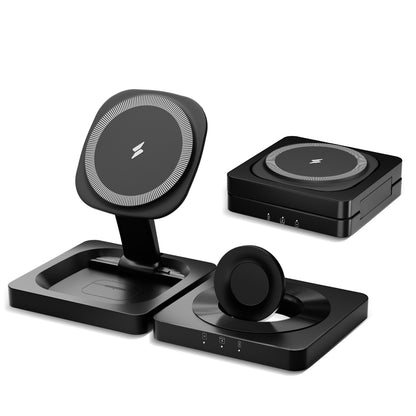Foldable Magnetic Wireless Charger for iPhone Airpods iWatch: 3 in 1 Charging Station For Apple Multiple Devices - Travel Charging Pad Dock Compatible with Apple 12 and above series