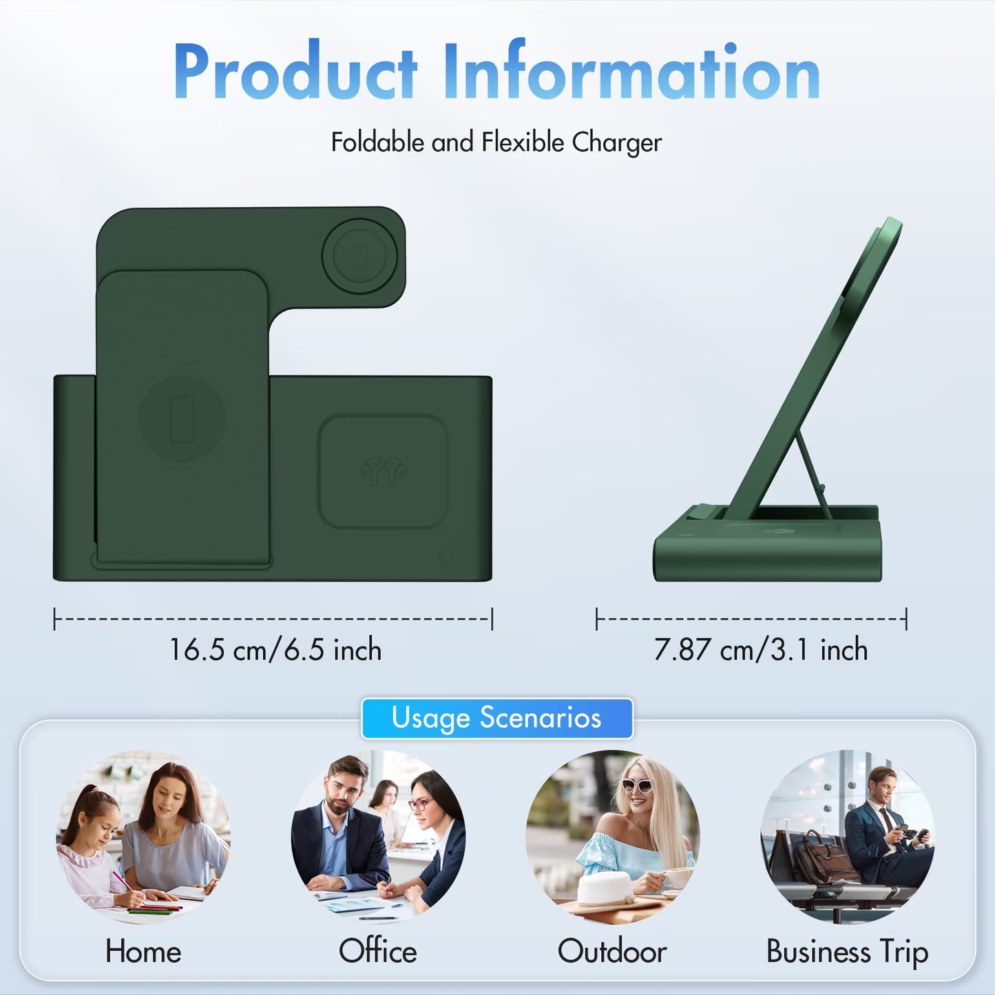 Wireless Charger,3 in 1 Charging Station Compatible for iPhone,Fast Charging Portable Charger Compatible for iPhone 17 16 15 14 13 12 11 Pro Max Mini Plus SE X XS 8 Plus&iWatch,AirPods,Dark Green