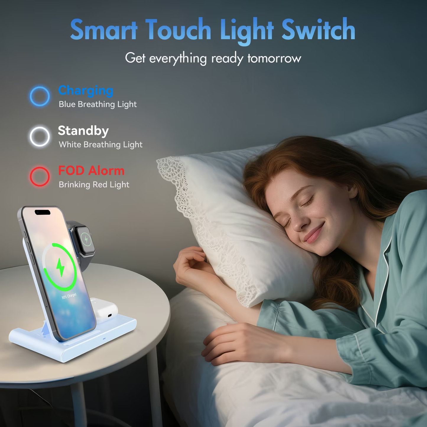 Portable Charger 15W Wireless Charger,3in1 Charging Station Compatible with iPhone 17 16 15 14 13 12 11 Pro Max Plus XS XR X 8,for iWatch 9 8 7 6 5 4 3 2 SE,for AirPods 3 2 Pro 2,Blue