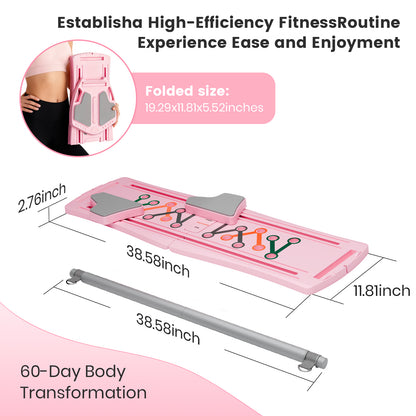 RICAN 7 in 1 Foldable Pilates board, Pilates Reformer Set with 330LBS, Portable Home Pilates for Women Workout, Fitness, Exercise, Abs, Pink