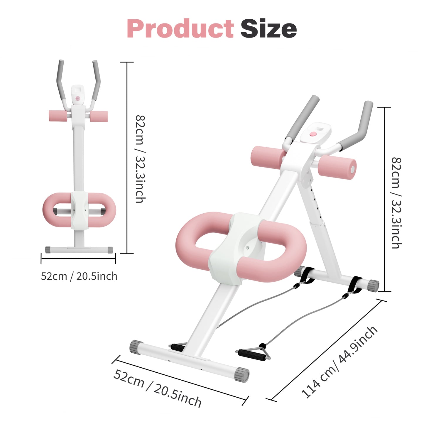 ALSO GO Ab Machine, Adjustable Ab Trainer Machine, Abdominal Workout Equipment with LED Display, 300 lb Foldable Abdominal Core Equipment with Resistance Bands, Pink
