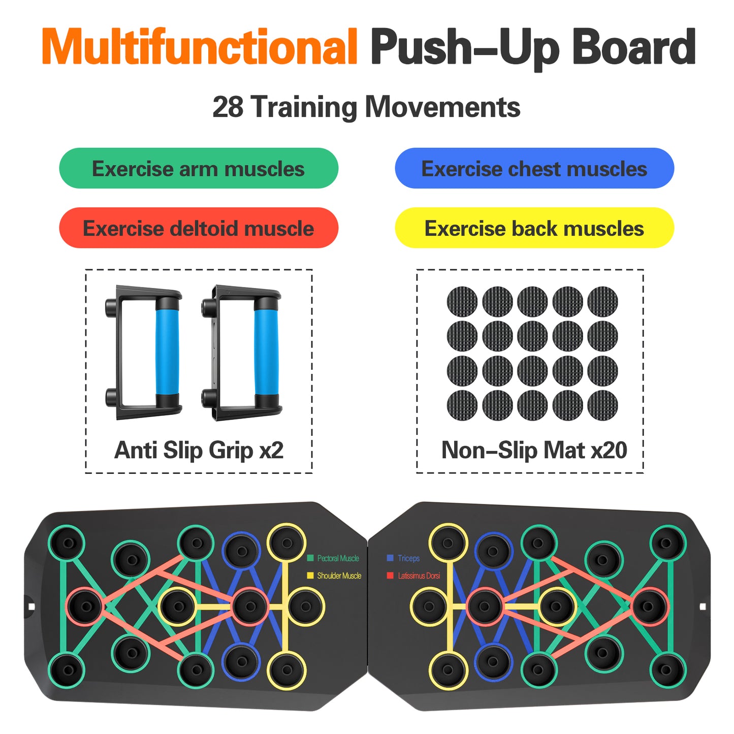 Rican Push up Board, Multifunctional Folding Push up Board, Portable Folding Push up Exercise Equipment, Suitable for Chest and Back Exercises, Fitness Strength Training Equipment