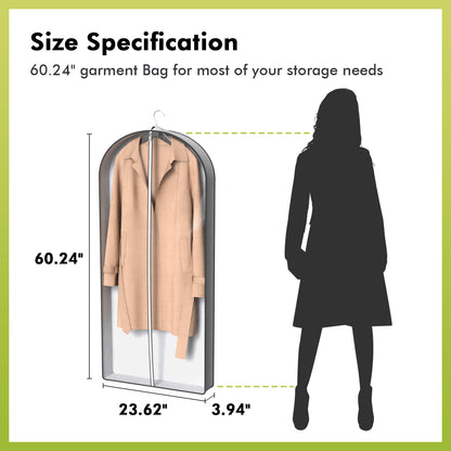 ALSO GO 60" Garment Bags with 4" Gussets, Multifunctional Garment Bags for Hanging Clothes,Waterproof Dress Bag and Suit Bag, Clear Travel Garment Bag for Clothes, Gowns, Coats, Suits, 5 Packs