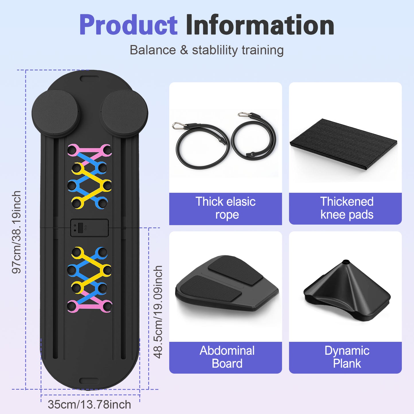 RICAN Foldable Pilates Board, Pilates Reformer Set, 15-in-1 Multifunctional Abdominal Board, Adjustable Push-Up Handles, Full Body Workout Equipment for Home, Black