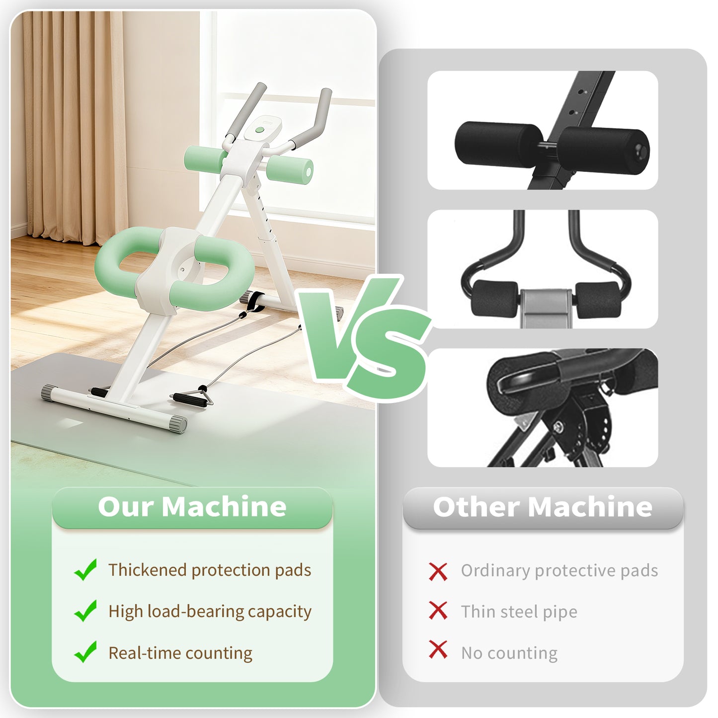 Rican Ab Machine, Foldable Abdominal Exercise Machine, Ab Workout Equipment with LCD Monitor, Abdominal Exercise Workout with Resistance Bands, Green