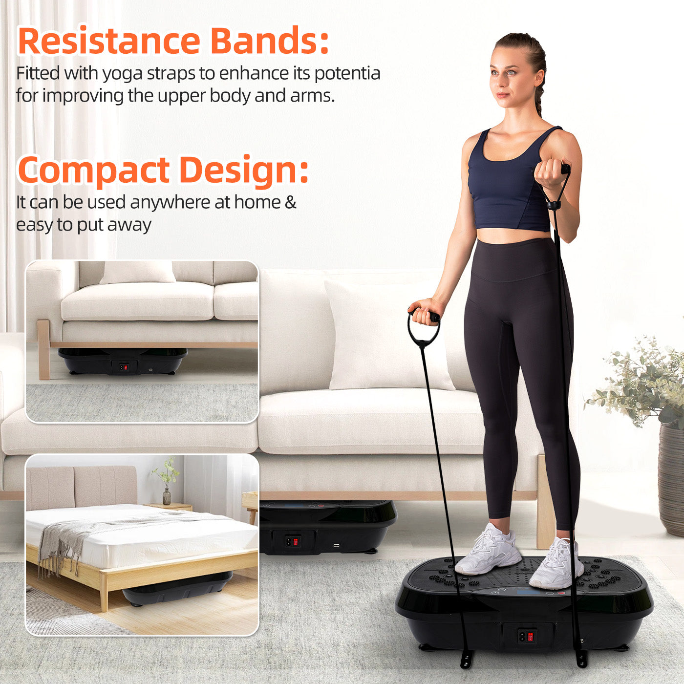 RICAN Vibration Plate Exercise Machine, Full Body Workout Platform with Loop Bands & Remote Control for Home Fitness, Weight Loss & Muscle Toning, Vibrating Stand Shake Board, Black