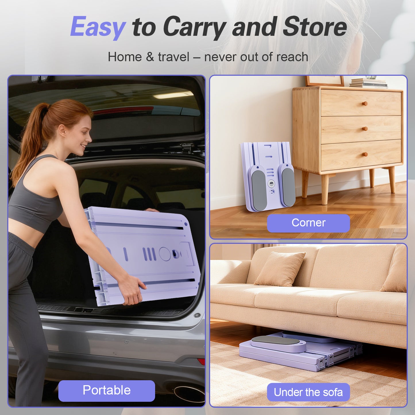 Rican Pilates Board, Portable Ab Board, Multifunctional Abdominal Board, Foldable Pilates Reformer Set, Sliding Equipment for Home with Timer, Purple