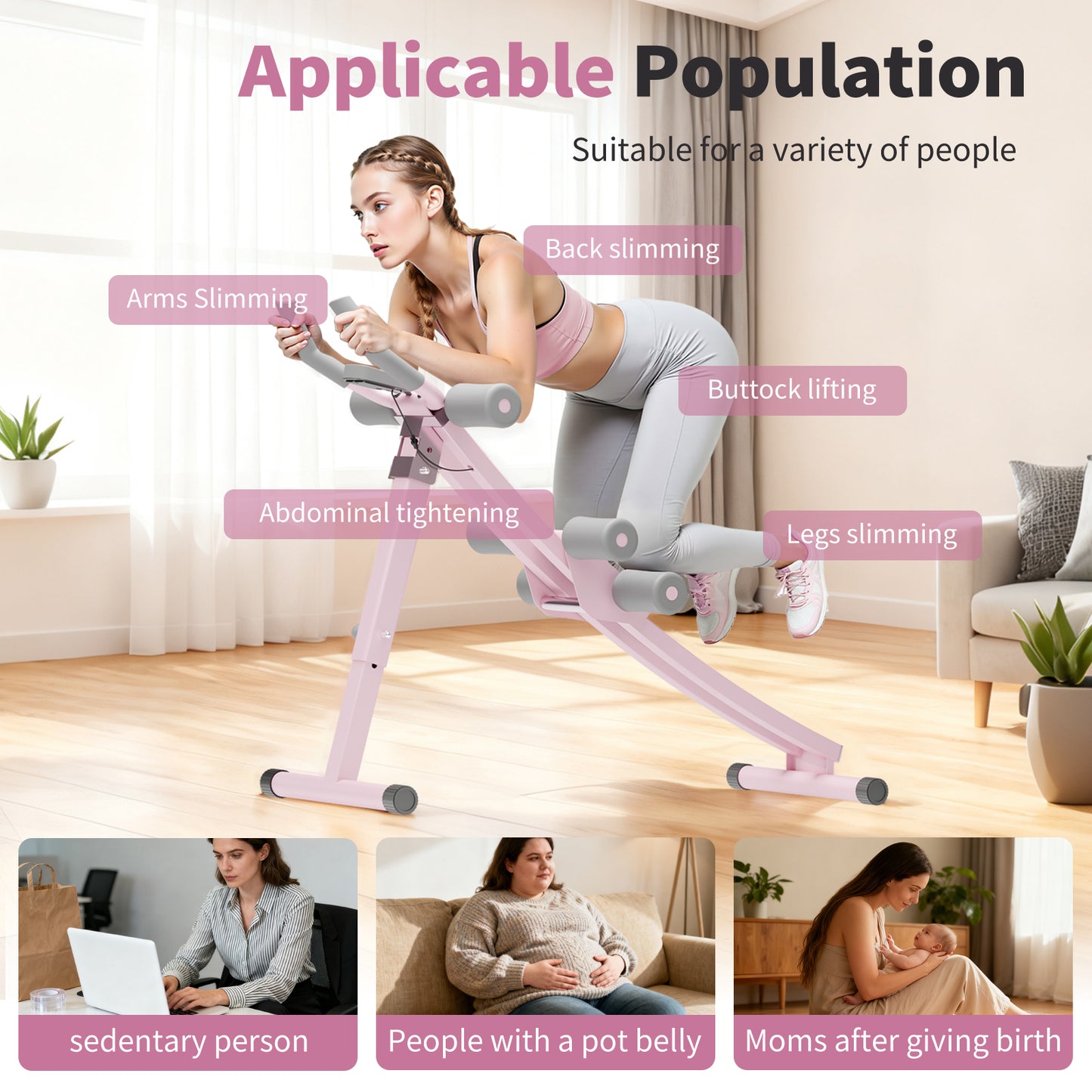 Ab Machine, Foldable Ab Trainer, Strength Training Crunch Trainer Adjustable for Core Workout & Fitness