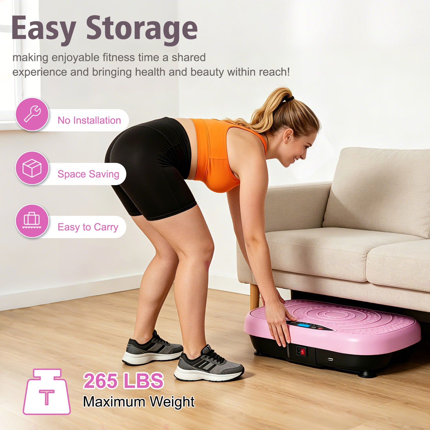 RICAN Vibration Plate Exercise Machine with Bluetooth, Resistance Bands, Loop Bands & Remote Control for Weight Loss Fat Burner, Pink