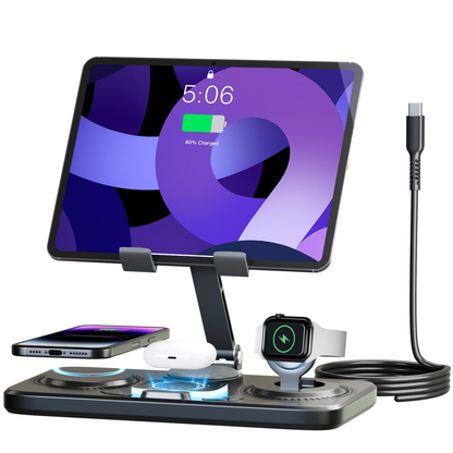 7 in 1 Wireless Charger for iPhone Airpods iWatch, Foldable Magnetic Charging Station For Apple Multiple Devices, Travel Charging Pad Dock Compatible with Apple 12 and above series