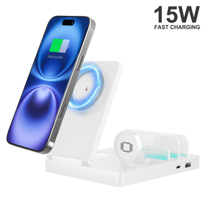 15W Fast Charging Station, 5 in 1 Wireless Charger Compatible with iPhone 15 14 13 12 11 8 Series, Charging Dock Compatible with AirPods 4 3 2 1, for iWatch, for iPad, White