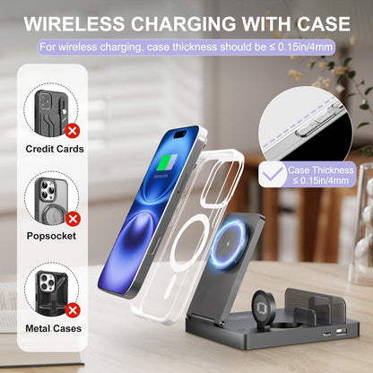 15W Fast Charging Station, 5 in 1 Wireless Charger Compatible with iPhone 15 14 13 12 11 8 Series, Charging Dock Compatible with AirPods 4 3 2 1, for iWatch, for iPad, Black