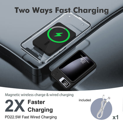 Power Bank, 10000mAh Wireless Power Bank with LED Power Display, 22.5W Fast Charging Battery Pack, Compatible with iPhone 8 and above series,Black