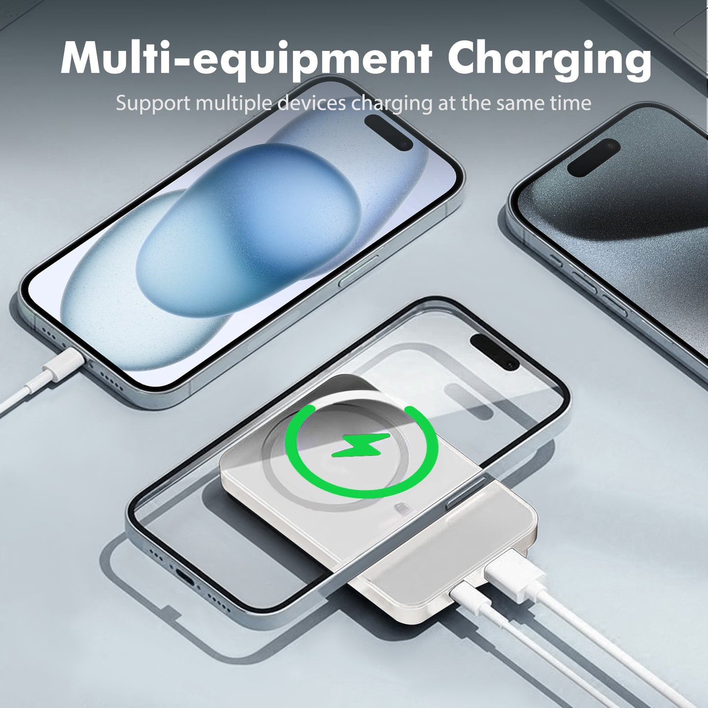 Portable Magnetic Wireless Power Bank, 10000mAh 22.5W Fast Charging,2 in 1 power bank with LED Power Display, Suitable for Outdoor Emergency Backup Power Bank, Compatible with iphone and above series