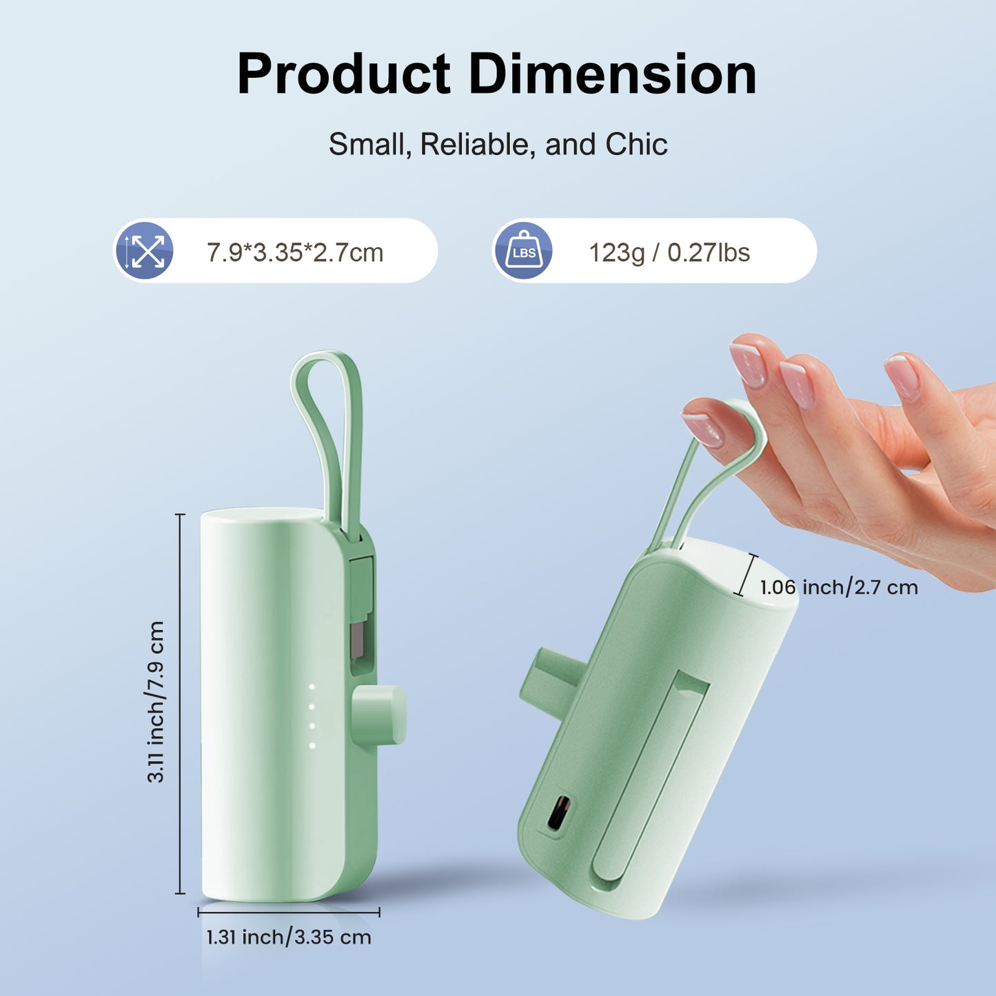 Power Bank, Portable Charger, 4500mAh Battery Pack for iPhone, for Android, Pocket Sized, Perfect for Traveler, Green