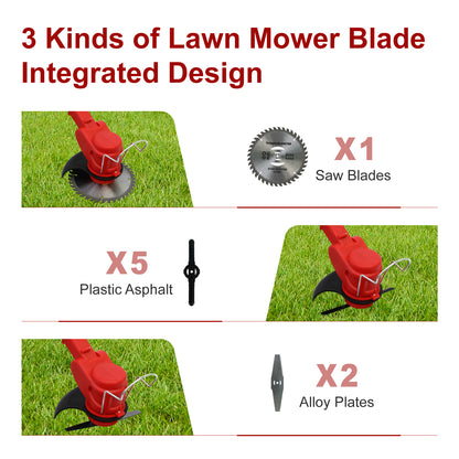 Electric Weed Eaters,Weed Trimmer Adjustable length with Silent Motor,3 in 1 21V 800W Grass Trimmer,Lawn Edger/Weed Wackers for Lawn Garden Pruning Trimming,3 Types Blades