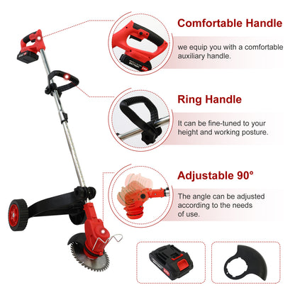 Electric Weed Eaters,Weed Trimmer Adjustable length with Silent Motor,3 in 1 21V 800W Grass Trimmer,Lawn Edger/Weed Wackers for Lawn Garden Pruning Trimming,3 Types Blades and 2 Batteries