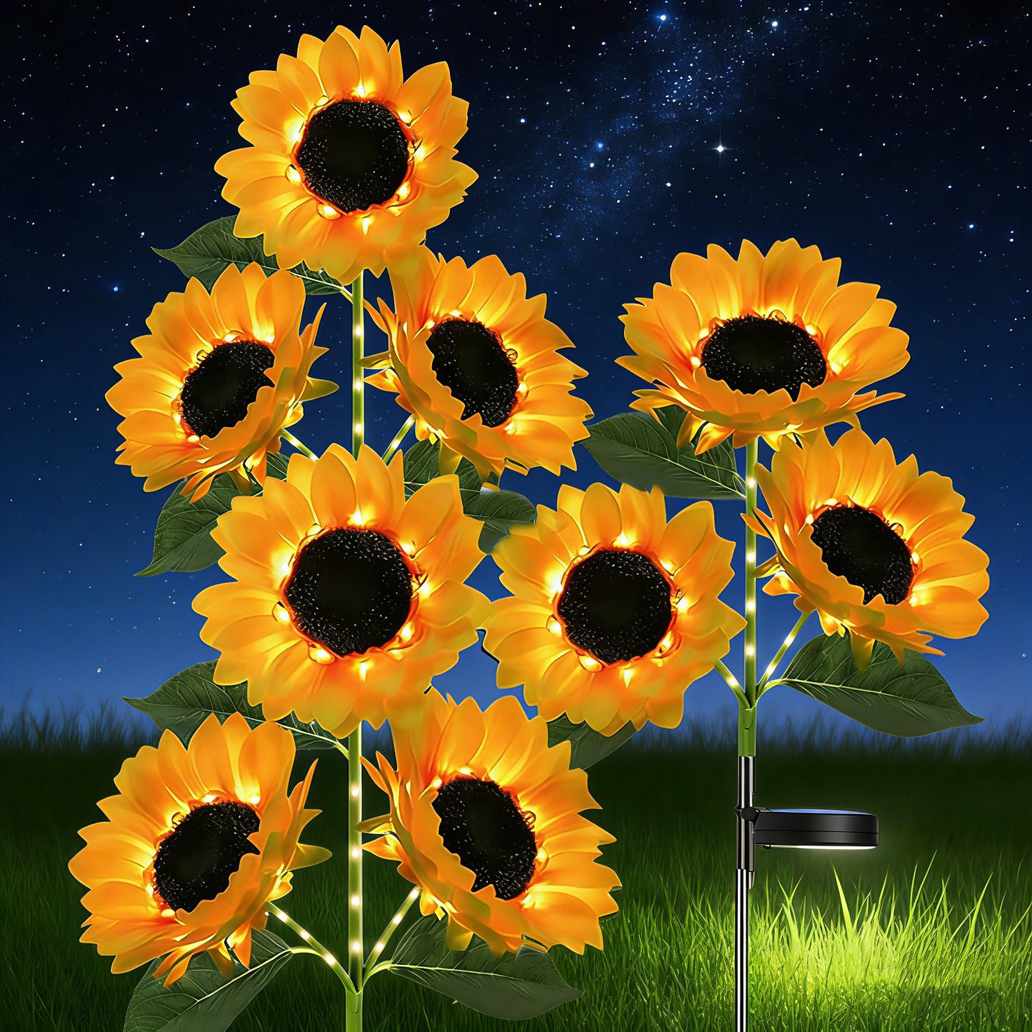 TopZoo Solar Lights Outdoor Garden Decor, 3PCS Three Head Upgraded Glowing Branches with 9 Sunflower Lights, Auto On/Off, Waterproof for Garden, Patio, Yard