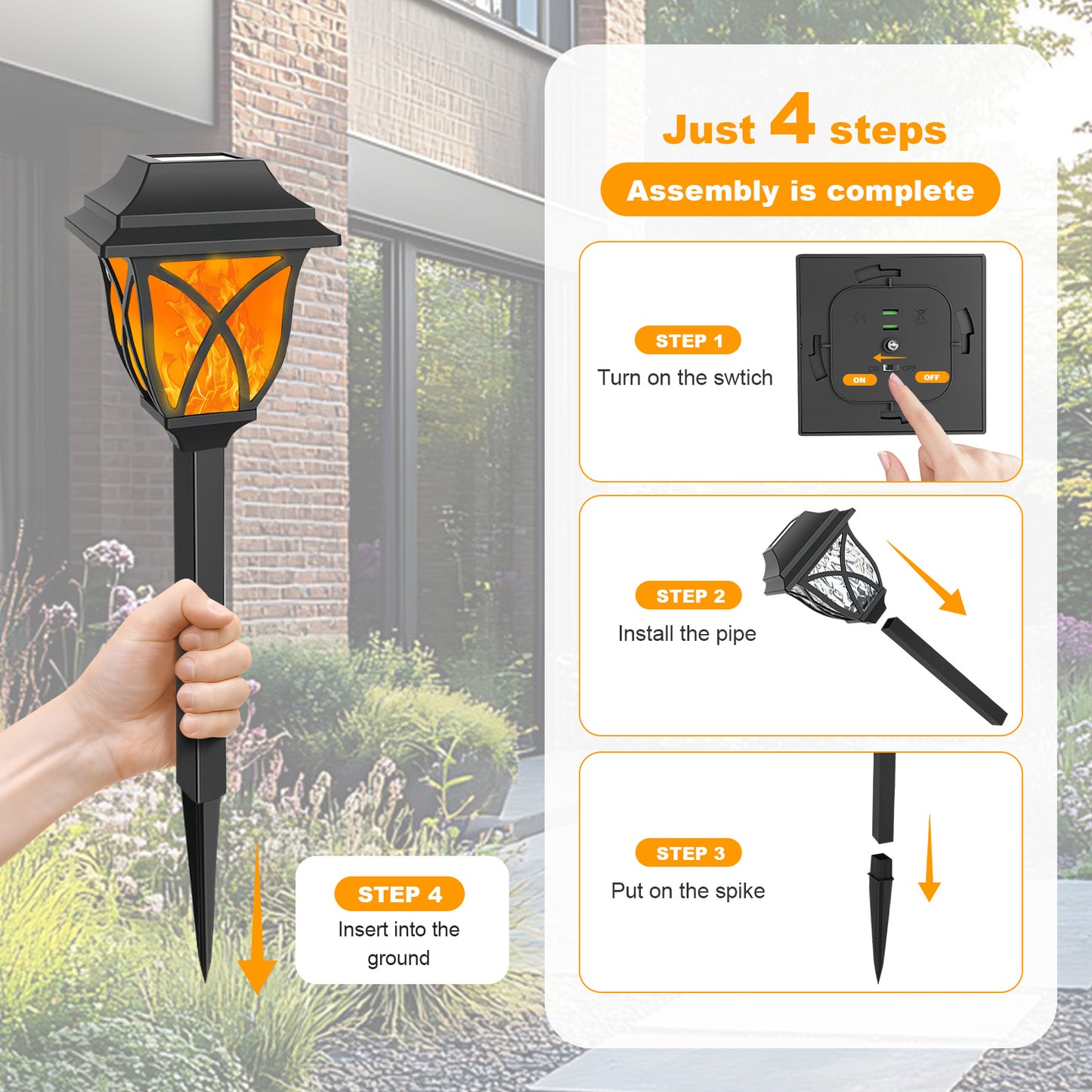 TopZoo Solar Lights Outdoor Pathway, 6 Pack Solar Garden Stake Lights for Yard Patio Walkway Planter Pool, LED Waterproof, Flame Orange