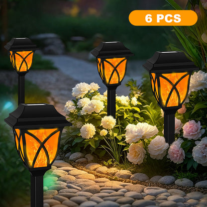 TopZoo Solar Lights Outdoor Pathway, 6 Pack Solar Garden Stake Lights for Yard Patio Walkway Planter Pool, LED Waterproof, Flame Orange