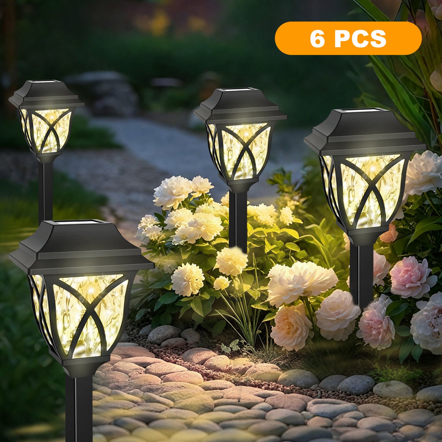 TopZoo Solar Lights Outdoor Pathway, 6 Pack Solar Garden Stake Lights for Yard Patio Walkway Planter Pool, LED Waterproof, Warm White