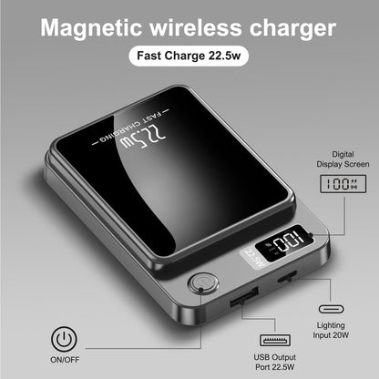Wireless power bank, 10000mAh 22.5W Fast Charging Phone Battery Bank, 2 in 1 Wireless Magnetic Power Bank with cable